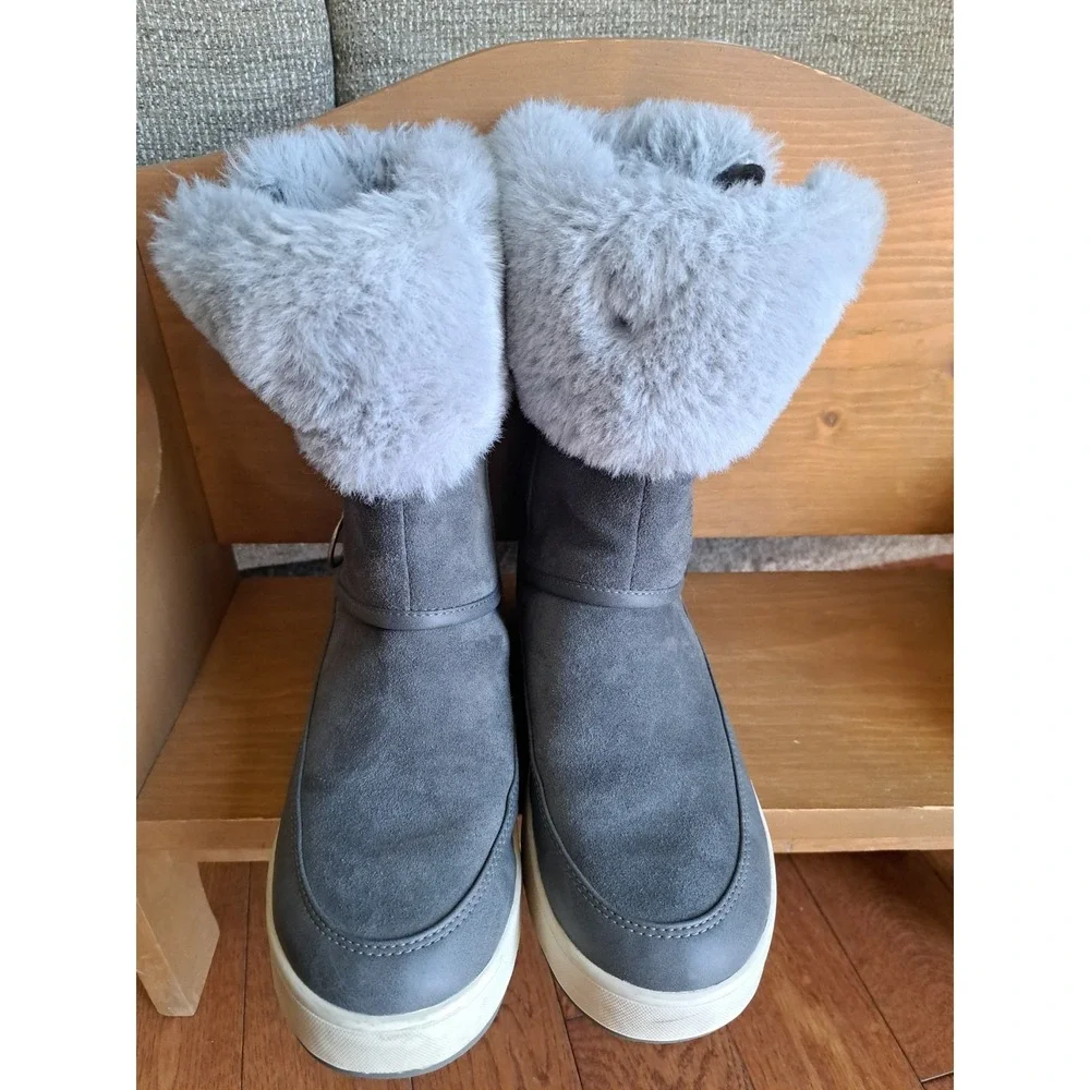 Koolaburra By UGG Women's Grey Suede Leather Tynlee Boots Faux Fur Waterproof 7